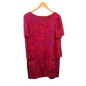 Maggy London Womens 18 Dress Red Purple Silk Layered Sheer Short Sleeve Cocktail